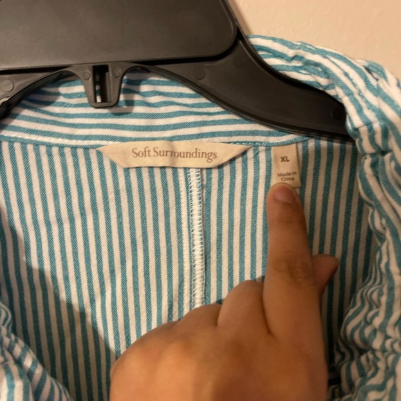 Women's SOFT SURROUNDINGS Teal & White Striped Tunic Top-Size XL-EUC - Picture 2 of 6